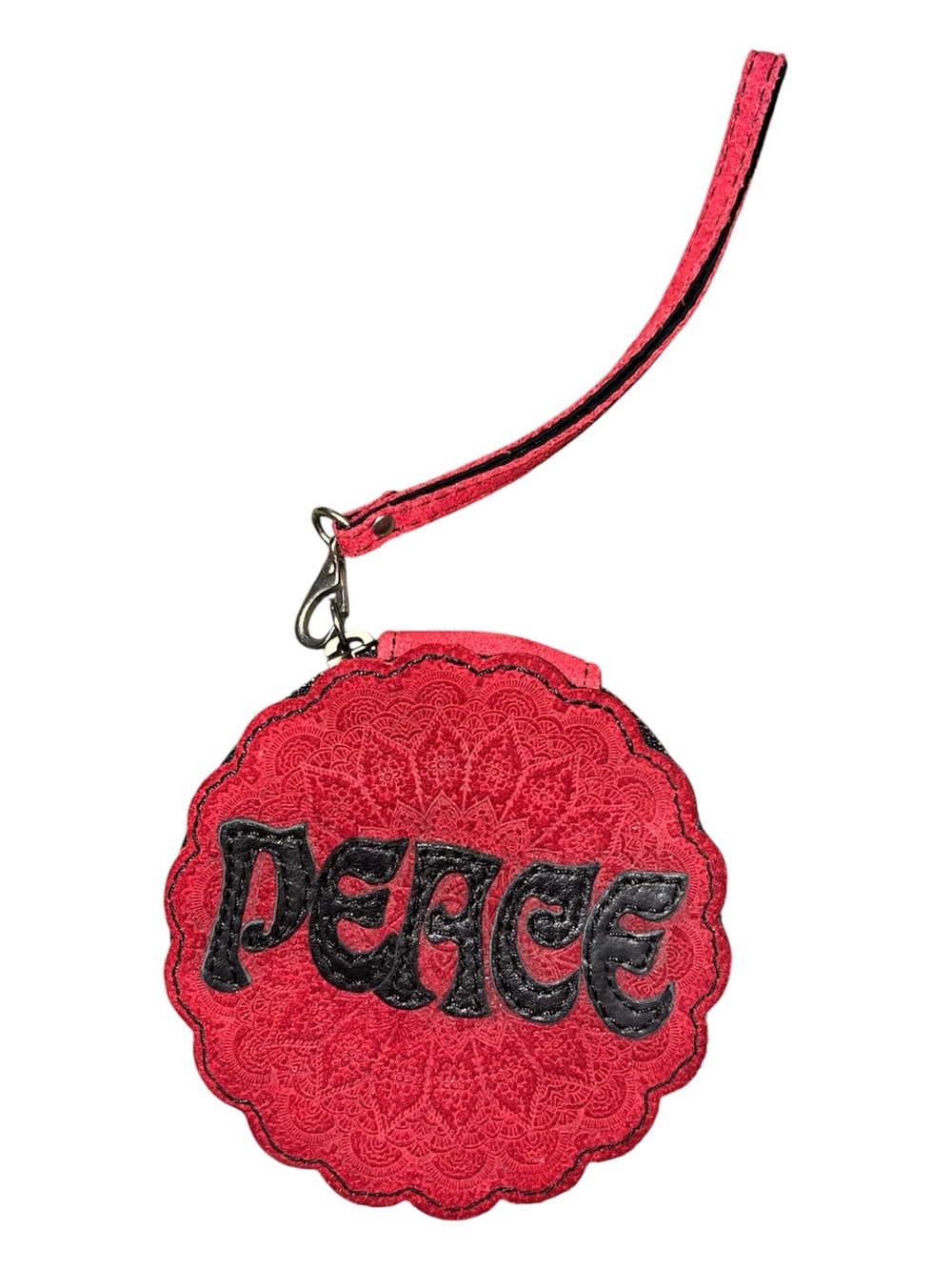 Lucky Brand zip-around wallet features a peace sign design Red and Black NWOT